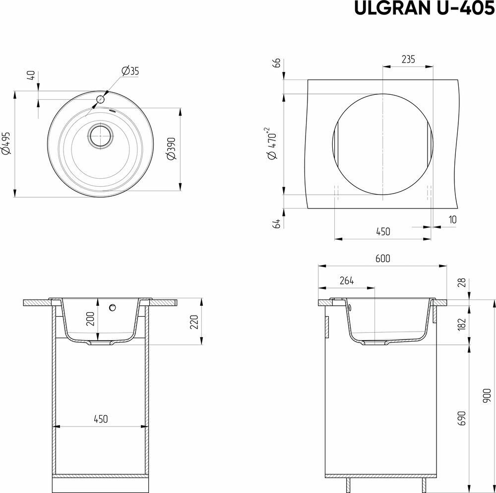 Врезная кухонная мойка 49.5 см, Ulgran U-405, матовое 310 серый - фотография № 19