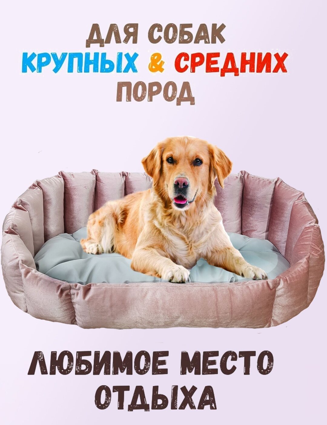 Лежанка для кошек и собак, овальная, двухсторонняя, велюр, со съемной подушкой, 95х65, лежак большой для животных крупных и средних пород
