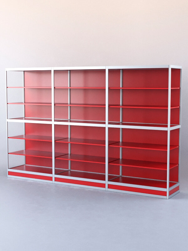 фото Витрина-стеллаж из ал. профиля №4 (3-ех метровая), Красный 0149 BS 300 x 50 x 200 см