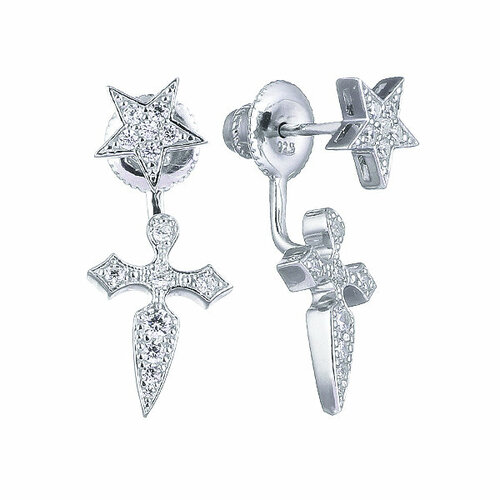 Серьги ЗлатаМира, серебро, 925 проба, фианит