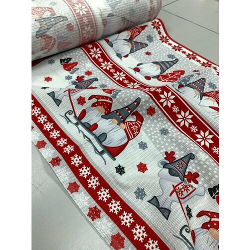 Ткань для шитья/ вафельное полотно к Новому году Гномы и Олени от ш. 50 см. *1 м. 29058-1.248