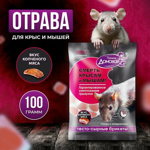 Домовой Тесто-сырные брикеты со вкусом Мяса 100 гр для мышей, крыс и грызунов