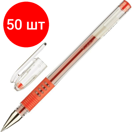 Комплект 50 штук, Ручка гелевая неавтомат. PILOT BLGP-G1-5 резин. манжет. красная 0.3мм