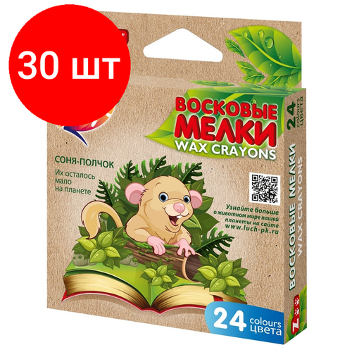 Комплект 30 штук, Мелки восковые ZOO Луч шестигранные 8x90, 24 цв, 12С 866-08