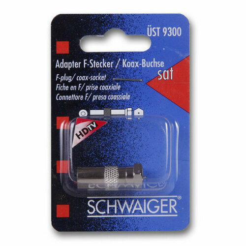 тройник schwaiger для tv кабеля Переходник F-plug/Coax-jack для SAT кабеля UST9300-221 серебристый 1шт, Schwaiger