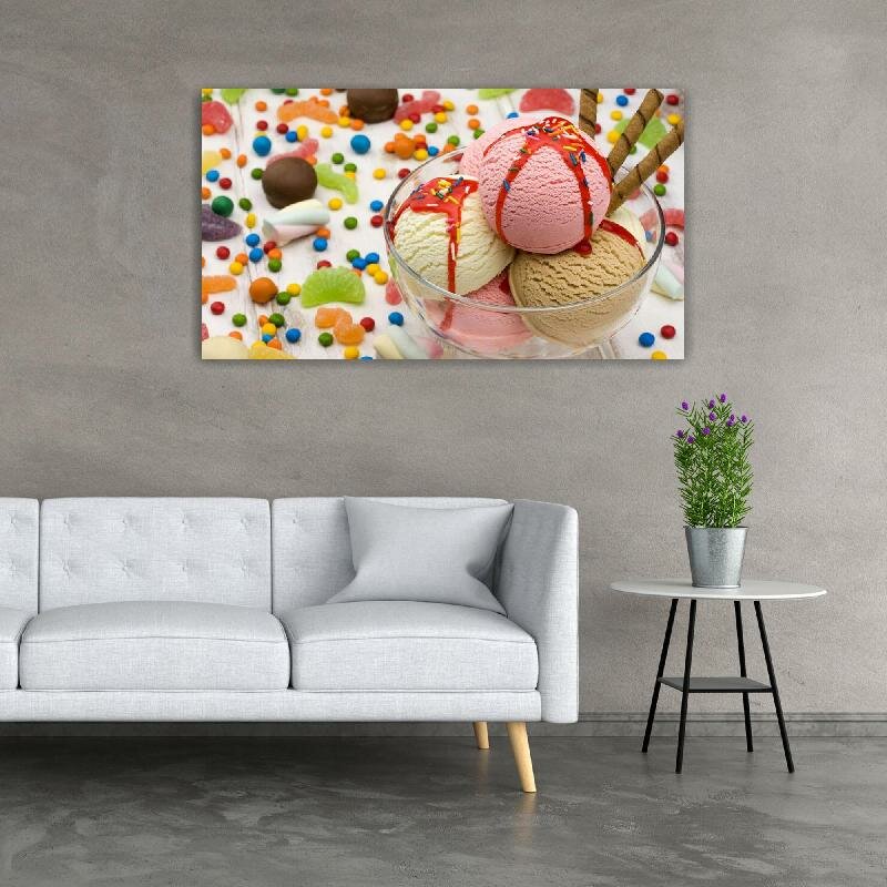 Картина на холсте 60x110 LinxOne "Еда сорбет ice cream candy" интерьерная для дома / на стену / на кухню / с подрамником