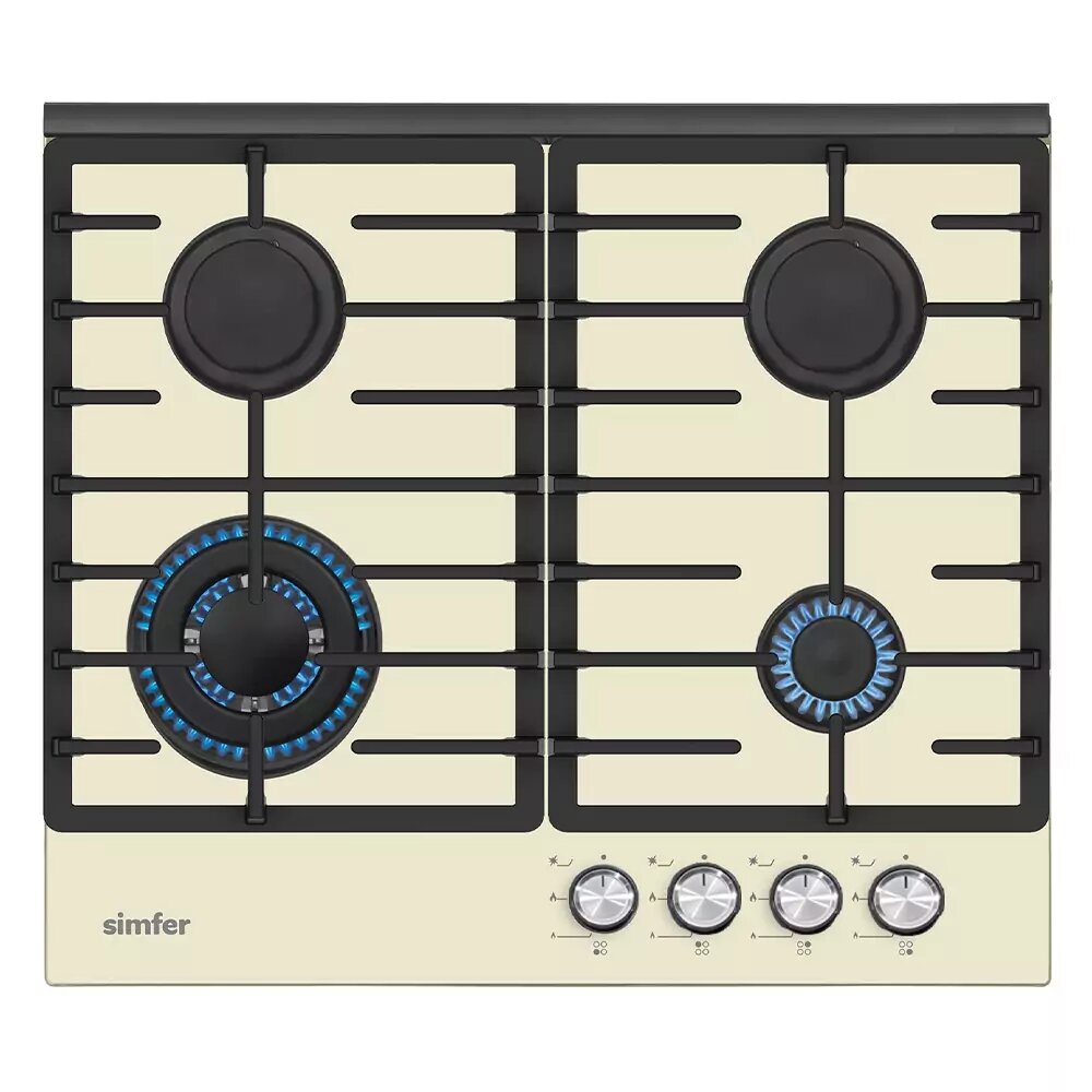 Газовая варочная поверхность Simfer H60H41J570 (газ-контроль, WOK конфорка, чугунные решетки, бежевое стекло)