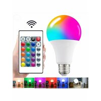 Светодиодная RGB лампа E27 15W цветная с пультом