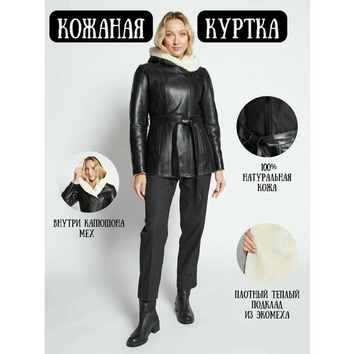 фото Кожаная куртка prima woman, размер 50, черный