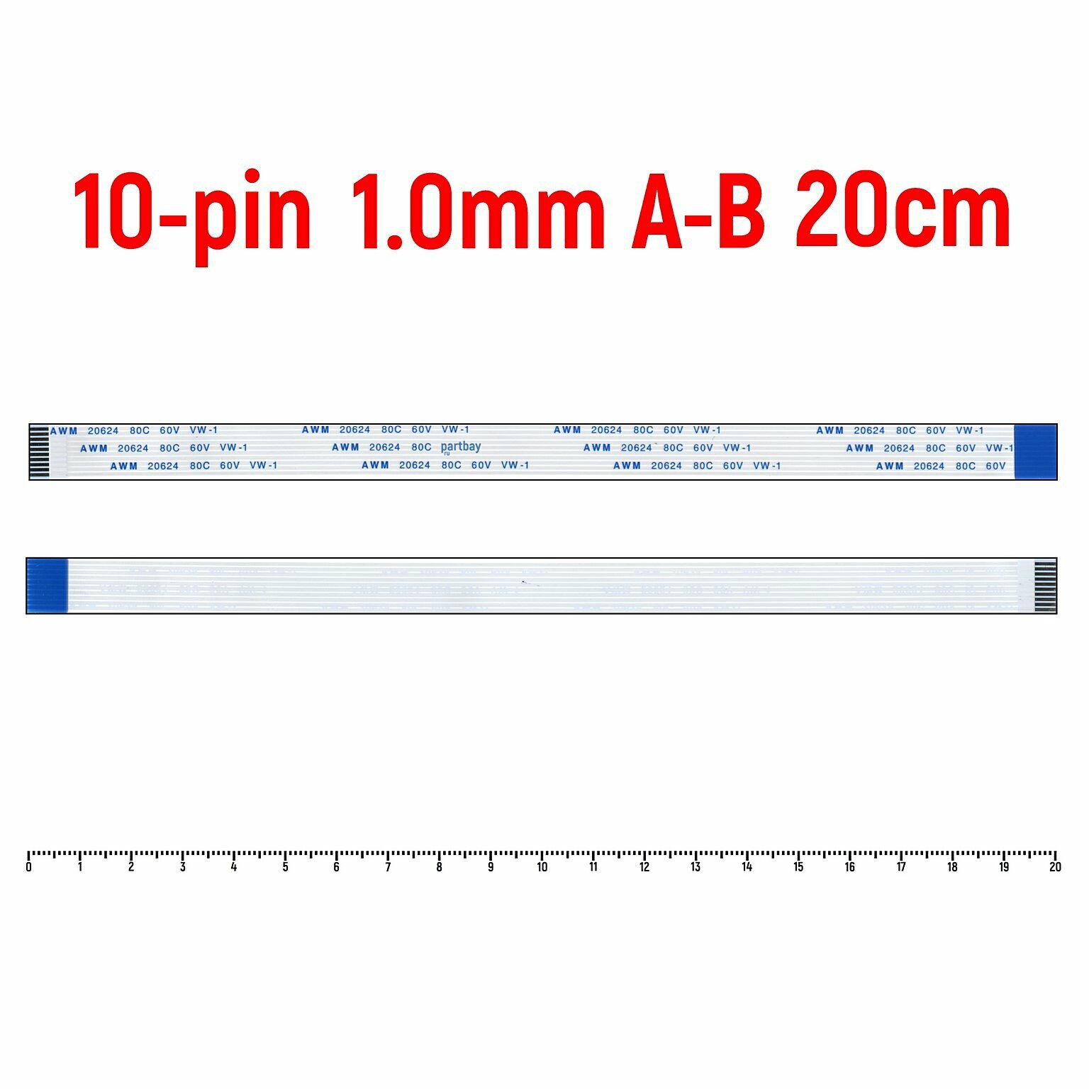 Шлейф FFC 10-pin Шаг 1.0mm Длина 20cm Обратный A-B