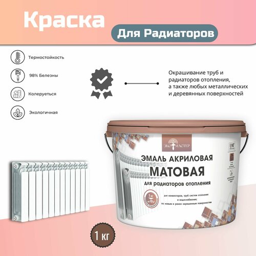 Эмаль ЭКО Мастер Краска радиаторная без запаха Термостойкая, Быстросохнущая, Акриловая, Матовое покрытие, белый