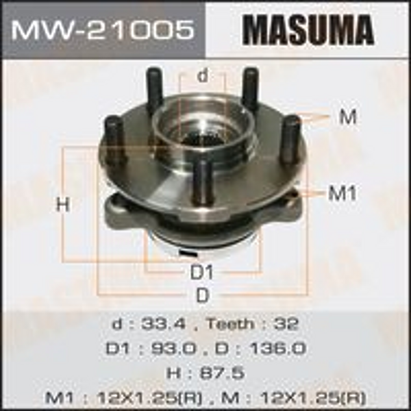 MASUMA MW-21005 (402021AA0A / 402021TL1A / 402023JK0C) к-кт подшипника ступ. пер. п.\ Nissan (Ниссан) teana(j32)3.5 08 / teana(j32r)