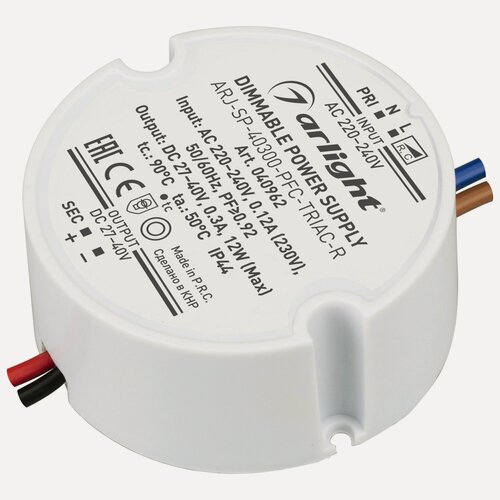 Изображение товара Блок питания ARJ-SP-40300-PFC-TRIAC-R (12W, 27-40V, 300mA) (Arlight, IP44 Пластик, 5 лет) 040962