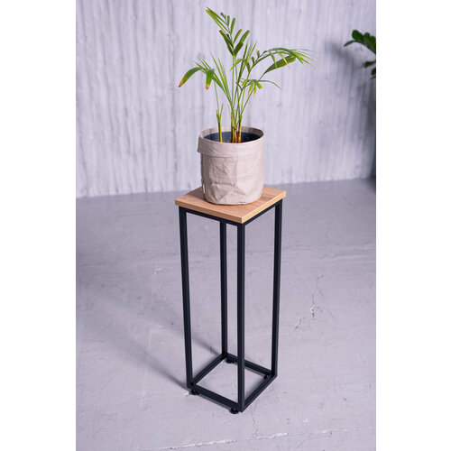 Подставка для цветов напольная металлическая лофт 60см черная, дуб вотан