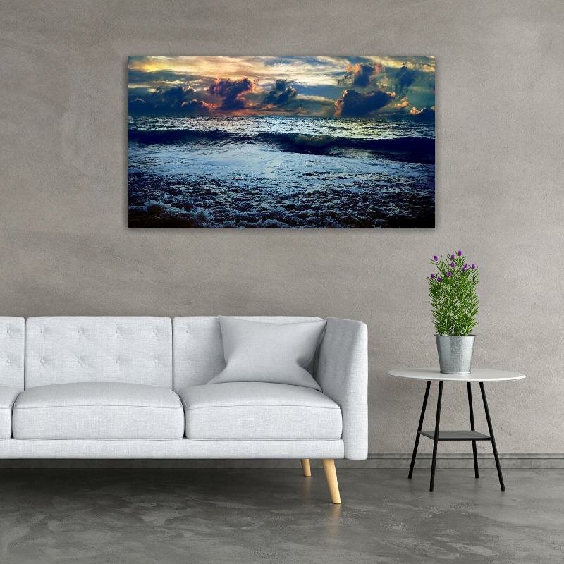 Картина на холсте 60x110 LinxOne "Волна закат море облака" интерьерная для дома / на стену / на кухню / с подрамником
