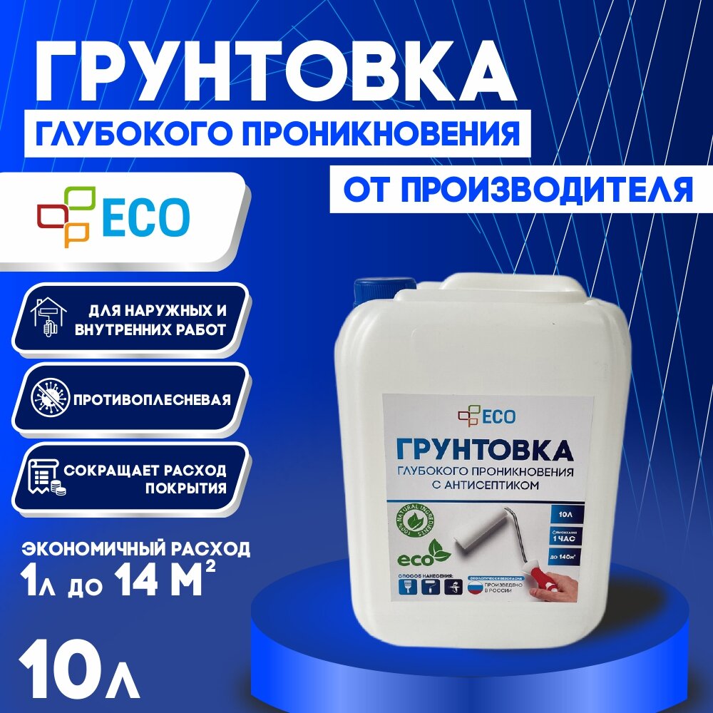 Грунтовка глубокого проникновения ECO с антисептиком для стен и потолков