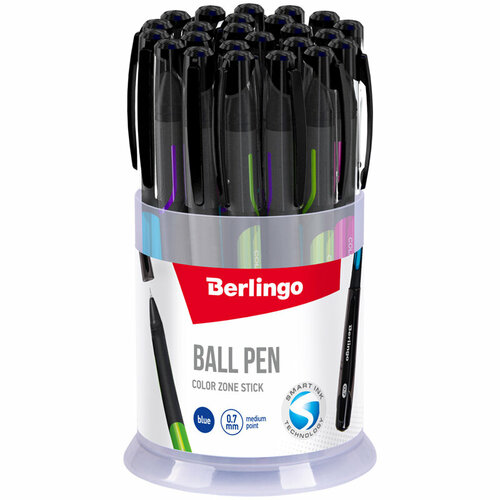 Ручка шариковая Berlingo Color Zone stick (0.5мм, синий цвет чернил, прорезиненный корпус) 24шт. (CBp_70950)