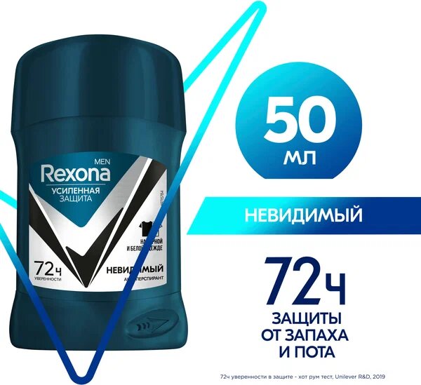 Rexona Антиперспирант стик Men Motionsense Невидимый на черной и белой одежде, 50 мл