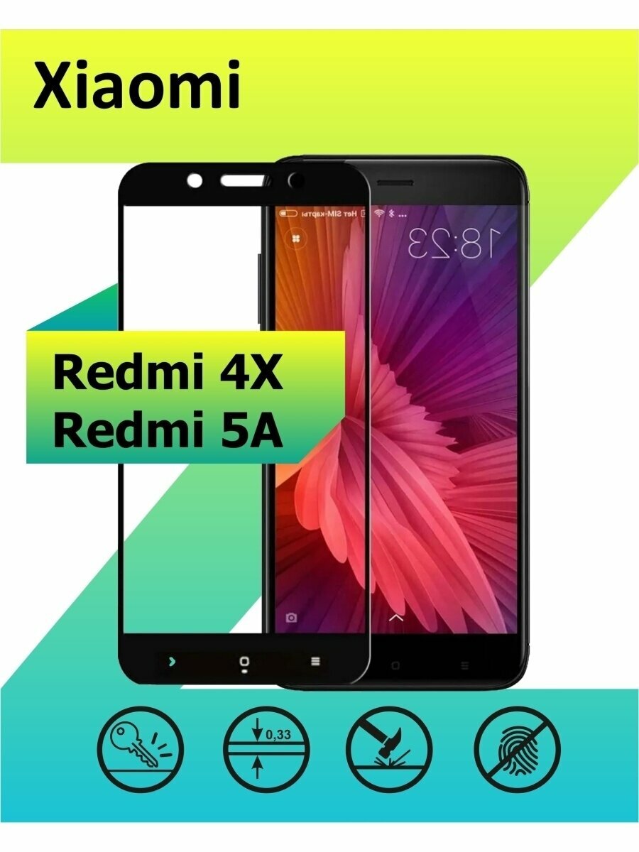 Защитное стекло Xiaomi Redmi 4X с рамкой, черный