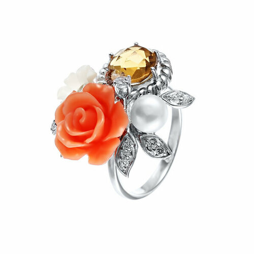 фото Кольцо element47, серебро, 925 проба, цитрин, размер 16.5