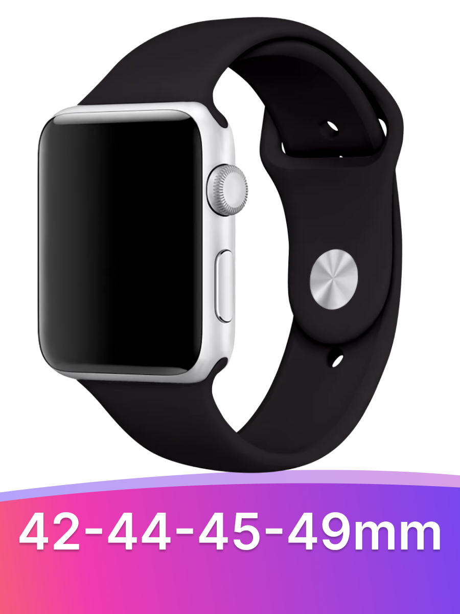 Силиконовый ремешок для Apple Watch 42-44-45 mm, Series 1-7, SE / Сменный браслет (Sport Band) для смарт часов Эпл Вотч 42-45 мм (Black S)