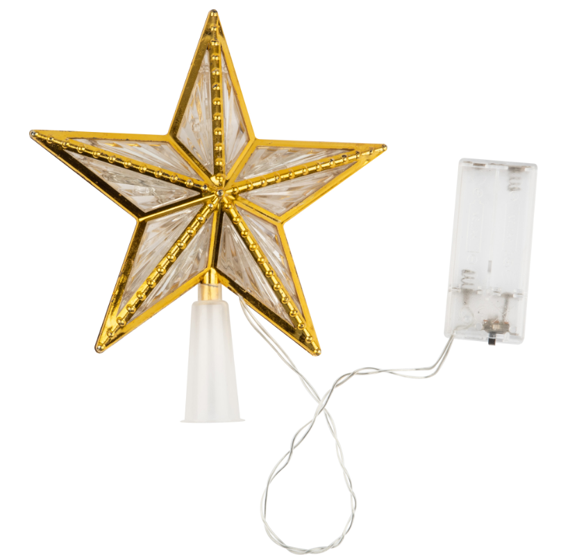 фото Звезда для елки на батарейках на батарейках 2АА. 15 см. 10 светодиодов. Разноцветный свет. Прозрачный провод