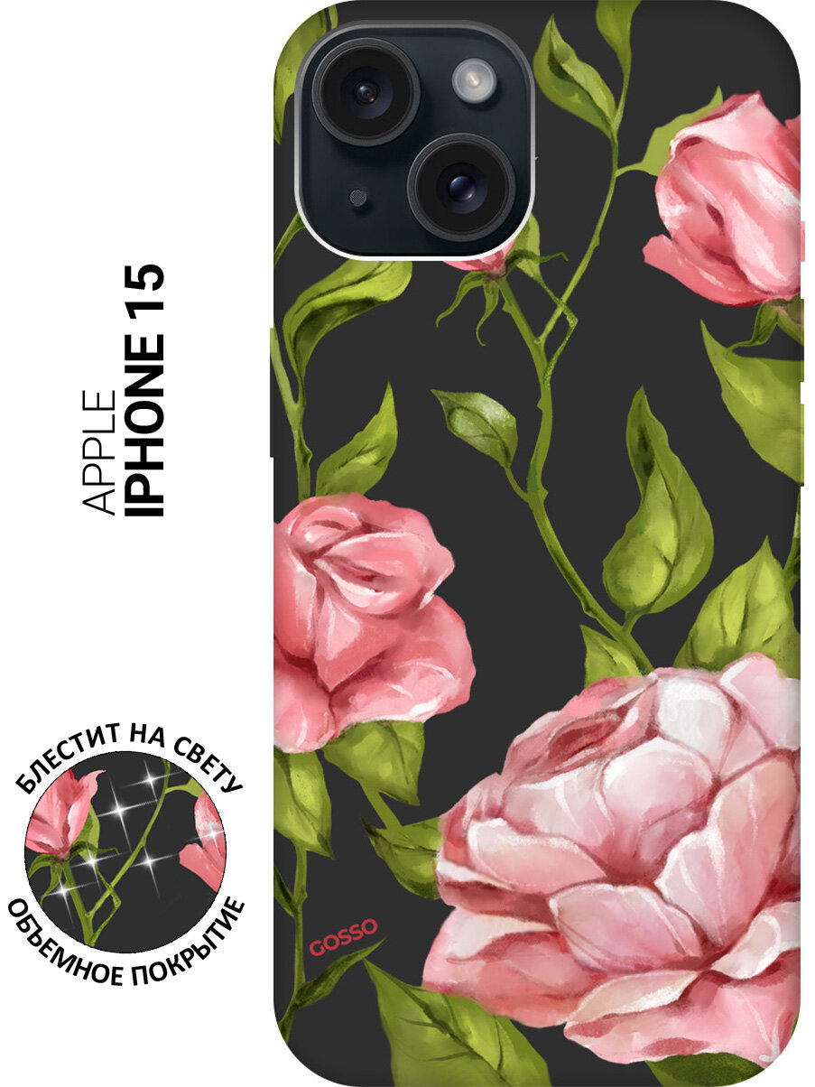 Силиконовый чехол на Apple iPhone 15 / Эпл Айфон 15 с рисунком "Amazing Roses" Soft Touch черный