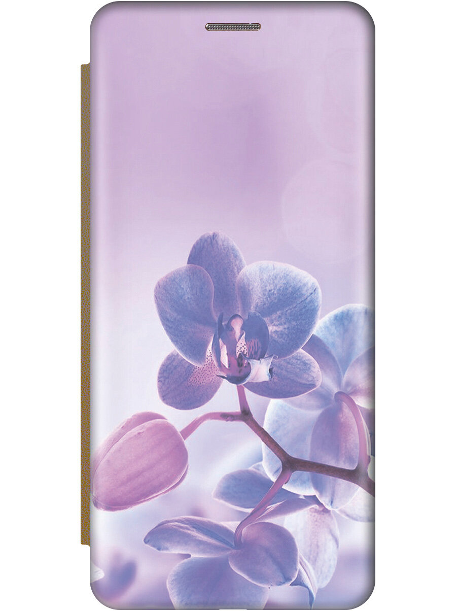 Чехол-книжка на Xiaomi Redmi Go, Сяоми Редми Го с 3D принтом "Лиловые орхидеи" золотой