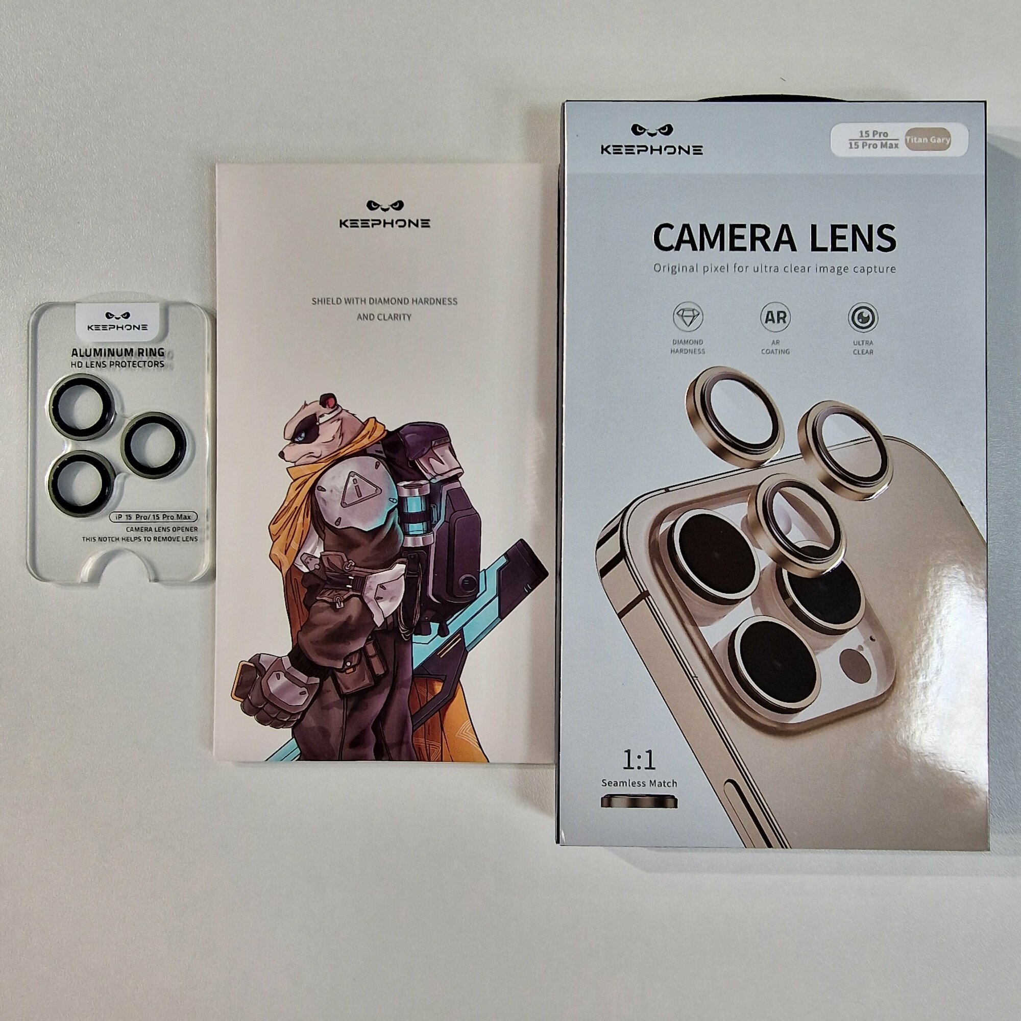 Защитные Линзы Keephone на камеру для телефона Iphone 15 Pro / 15 Pro Max из алюминиевого сплава camera lens Titan Gary (натуральный титан)