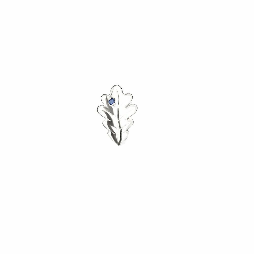 Серьги пусеты CORDE Серебряная серьга-пусета оригами дубовый листок с натуральным сапфиром, серебро, 925 проба, родирование, сапфир