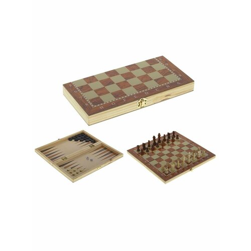 Шахматы шашки нарды 3 в 1 Remecoclub деревянные 29x15x3,5 см