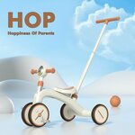Беговел - велосипед детский трехколесный каталка-толокар с ручкой 4 в 1 HOP Mini бежевый/коричневый - изображение