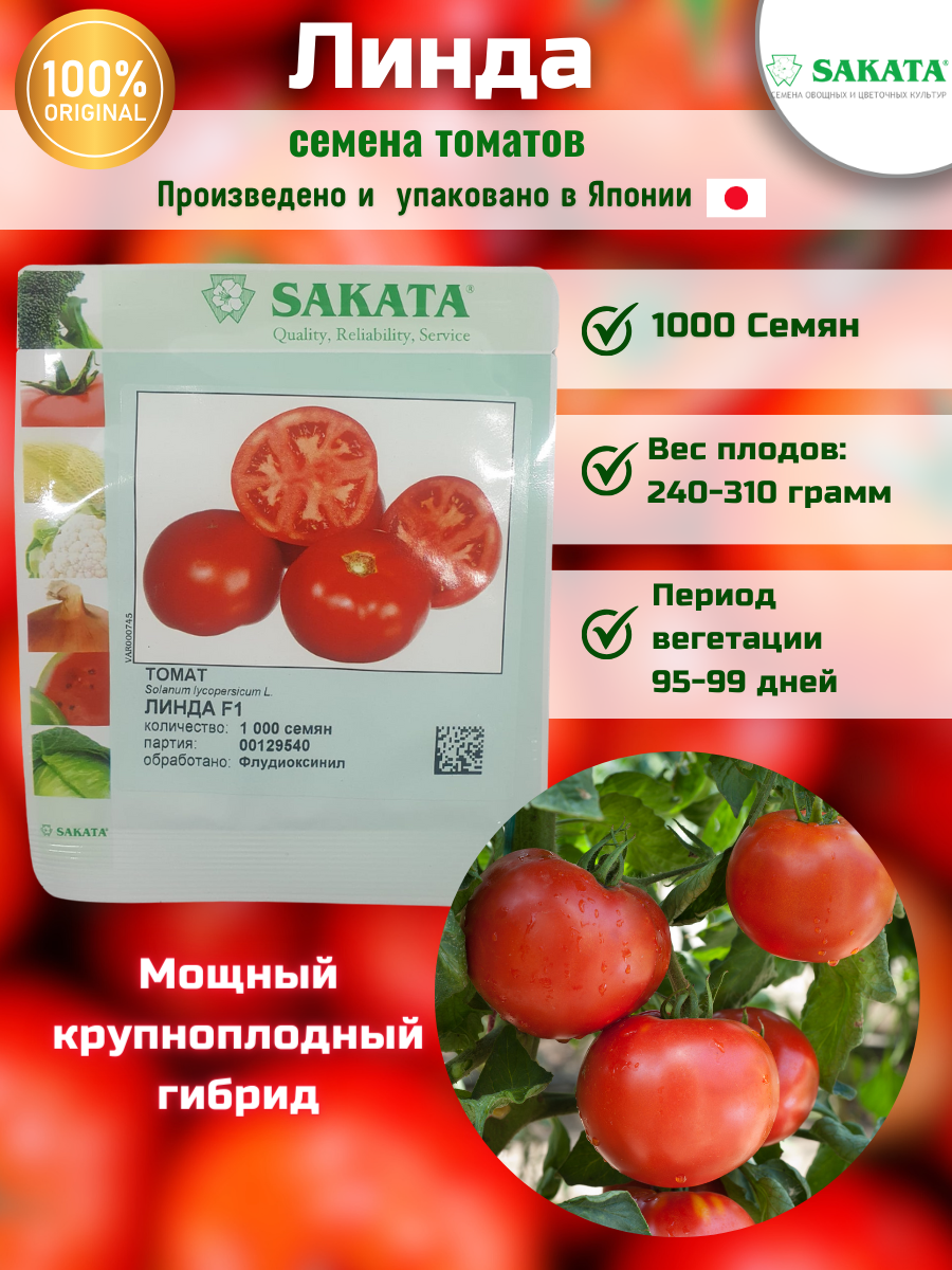 Линда F1 - семена томатов 1 000 семян Sakata seeds/Саката сидз (Япония)