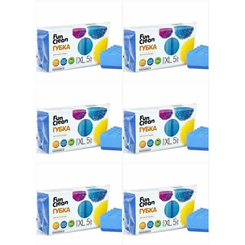 Fun Clean Губка для мытья посуды XL, 5 шт 6 уп