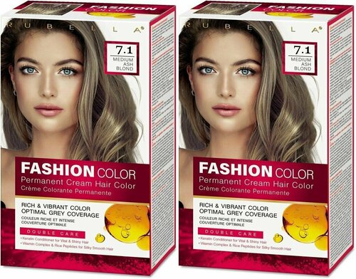 Rubella Стойкая крем-краска для волос Fashion Color 7.1 Средний Пепельный Блонд, 50 мл, 2шт