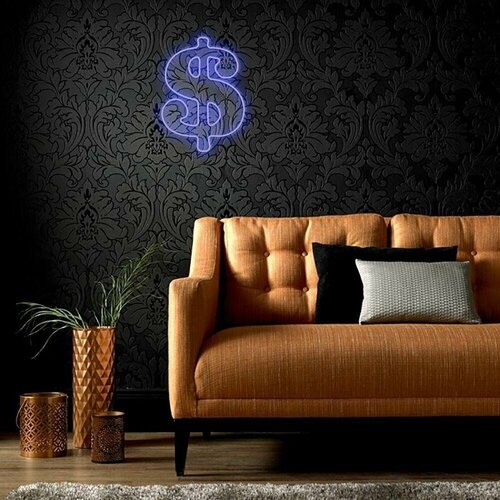 Неоновая вывеска, декоративный светильник доллар 34Х47 см / синий