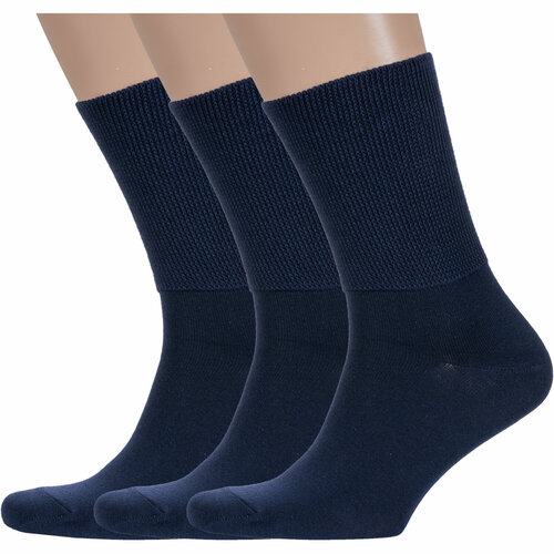 Носки Борисоглебский трикотаж, 3 пары, размер 25-27, синий носки медицинские с ослабленной резинкой средней длины набор из 8 пар бежевые 3 серые 3 синие 2