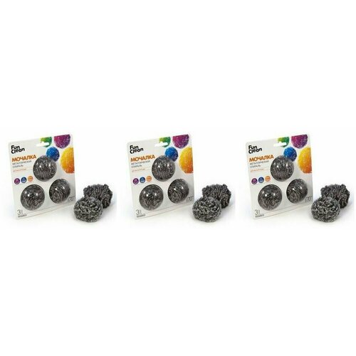 Fun Clean Губка для мытья посуды металлическая, оцинкованная, 3 штуки, 3 упаковки