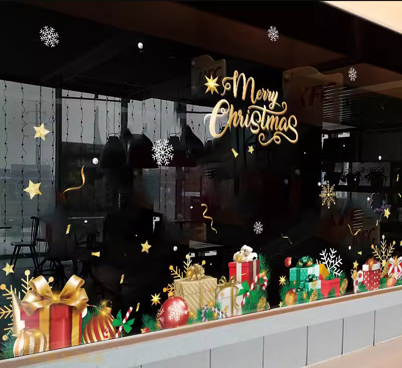 Статические наклейки на окна, витражи и стеклянные двери Рождественские подарки