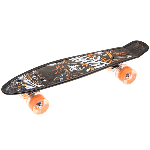 Скейтборд 22" (пенниборд) пластиковый (колеса с подсветкой) черно-оранжевый Wraps & Custom