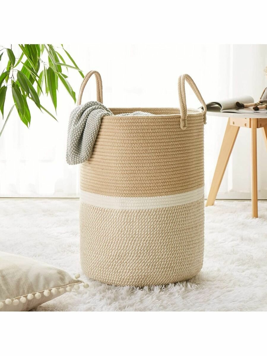 фото Корзина джутовая для хранения грязного белья