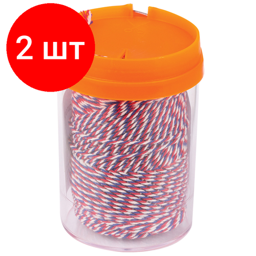 Комплект 2 шт Нить для прошивки документов OfficeSpace хлопчатобумажная d14мм 120м триколор в диспенсере 1169₽