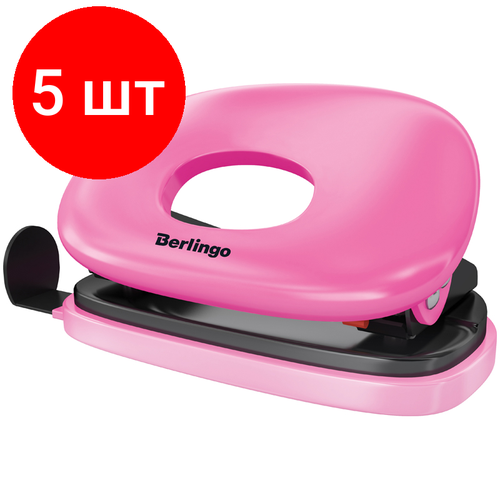 Комплект 5 шт, Дырокол Berlingo Round 10л, пластиковый, розовый