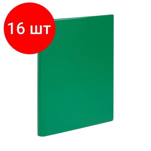 Комплект 16 шт, Папка с 30 вкладышами СТАММ А4, 17мм, 500мкм, пластик, зеленая