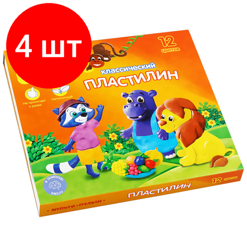 Комплект 4 шт, Пластилин Мульти-Пульти Приключения Енота, 12 цветов, 240г, со стеком, картон комплект 4 шт пластилин мульти пульти приключения енота 12 цветов 240г со стеком картон