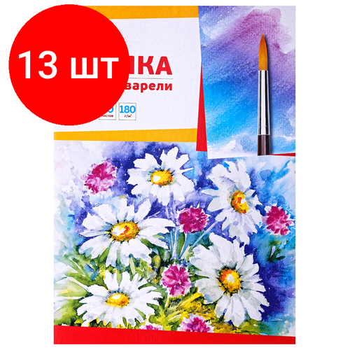 Комплект 13 шт, Папка для акварели, 10л, А3 ArtSpace Ромашки, блок рис. бум, 180г/м2