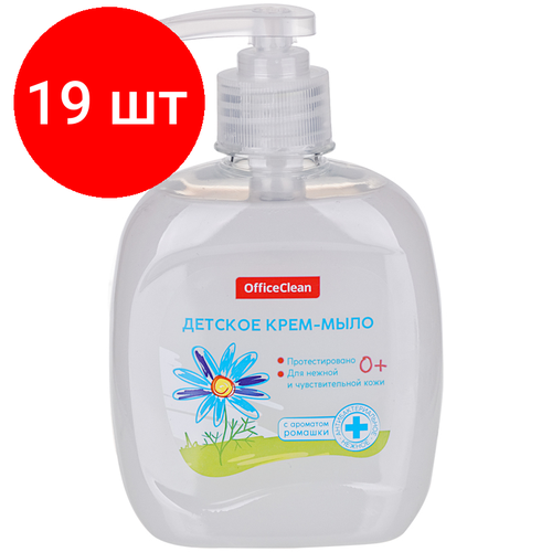 Комплект 19 шт, Мыло-крем жидкое OfficeClean Детское с ромашкой, антибактериальное, с дозатором, 300мл комплект 24 шт мыло крем жидкое officeclean детское с ромашкой антибактериальное с дозатором 300мл