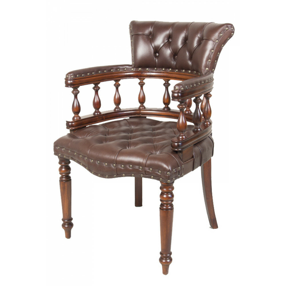 Кабинетное полу кресло, обивка- натуральная коричневая кожа