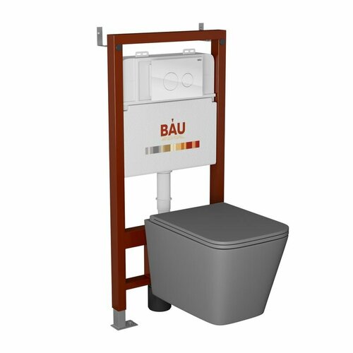 Комплект BAU 6 в 1: инсталляция BAU PRO, унитаз подвесной безободковый торнадо Bau Stil Hurricane-2, сиденье микролифт, темно-серый, клавиша белая