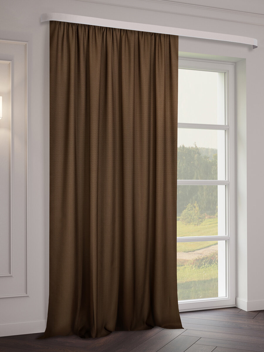 фото Штора под лен в гостиную спальню дом портьера 200х270 см, шоколад